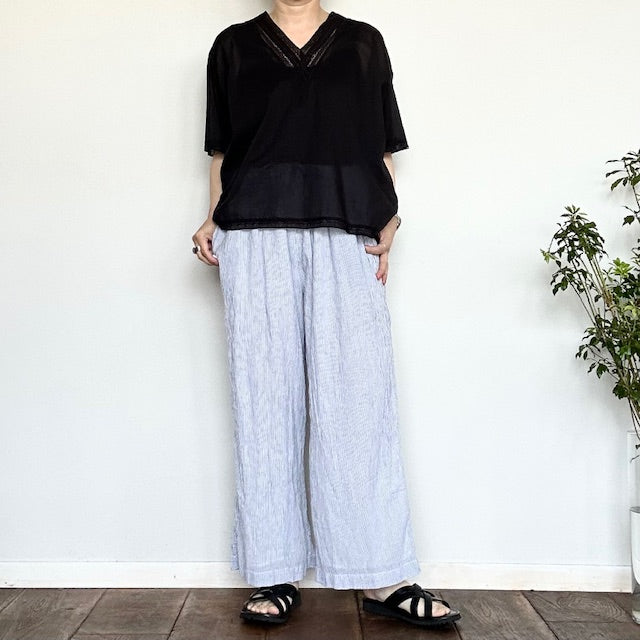 ARMEN   SINGLE GAUZE STRIPE OVERDYE GATHERED EASY PANTS WITH LINING（パンツ）INAM2505GSD