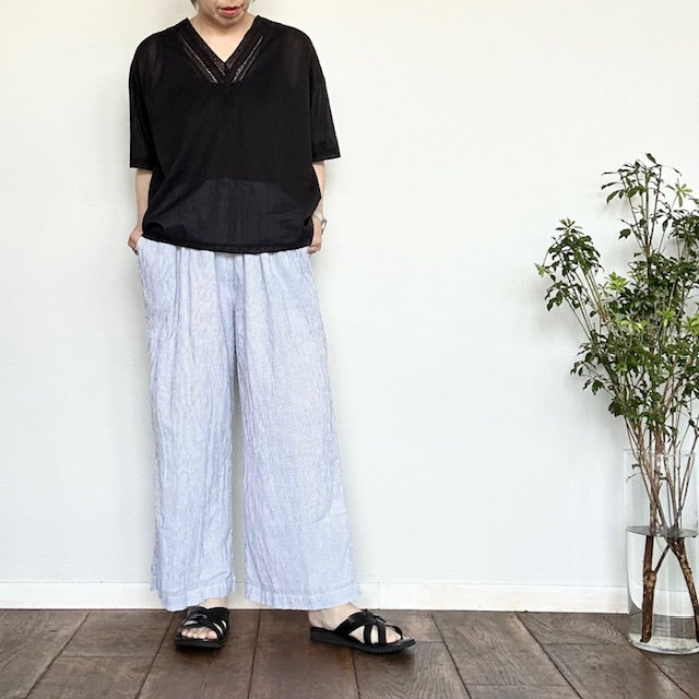 ARMEN   SINGLE GAUZE STRIPE OVERDYE GATHERED EASY PANTS WITH LINING（パンツ）INAM2505GSD