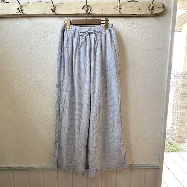 ARMEN   SINGLE GAUZE STRIPE OVERDYE GATHERED EASY PANTS WITH LINING（パンツ）INAM2505GSD