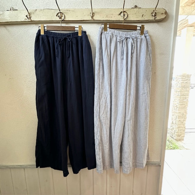 ARMEN   SINGLE GAUZE STRIPE OVERDYE GATHERED EASY PANTS WITH LINING（パンツ）INAM2505GSD