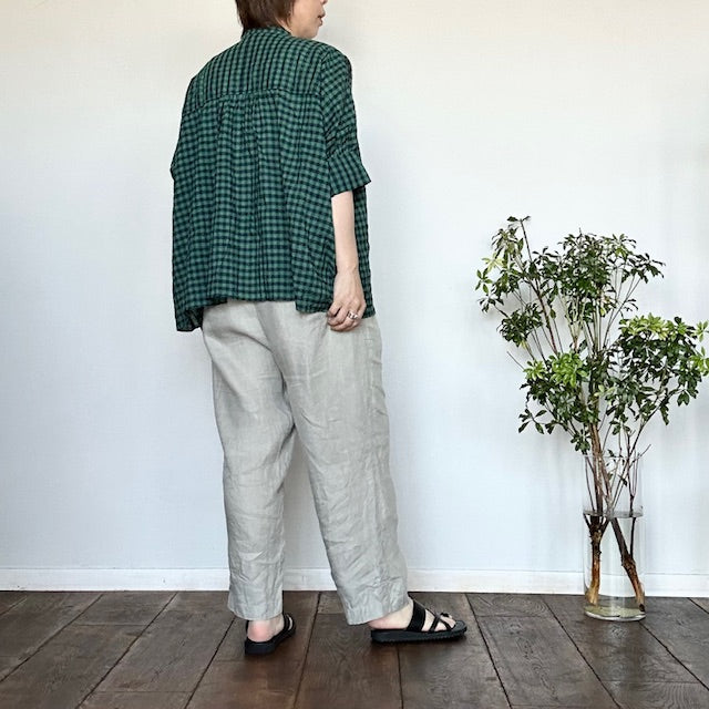 【再入荷】　DanaFaneuilダナファヌル　シャーリングチェック５分袖ブラウス　D6225213