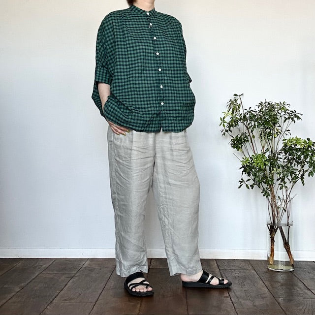 【再入荷】　DanaFaneuilダナファヌル　シャーリングチェック５分袖ブラウス　D6225213
