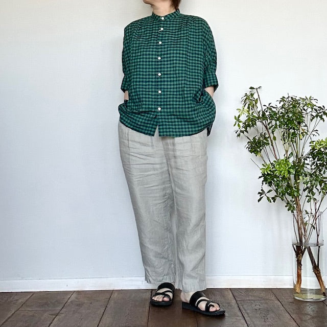 【再入荷】　DanaFaneuilダナファヌル　シャーリングチェック５分袖ブラウス　D6225213