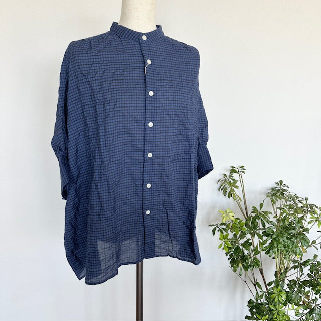 【再入荷】　DanaFaneuilダナファヌル　シャーリングチェック５分袖ブラウス　D6225213