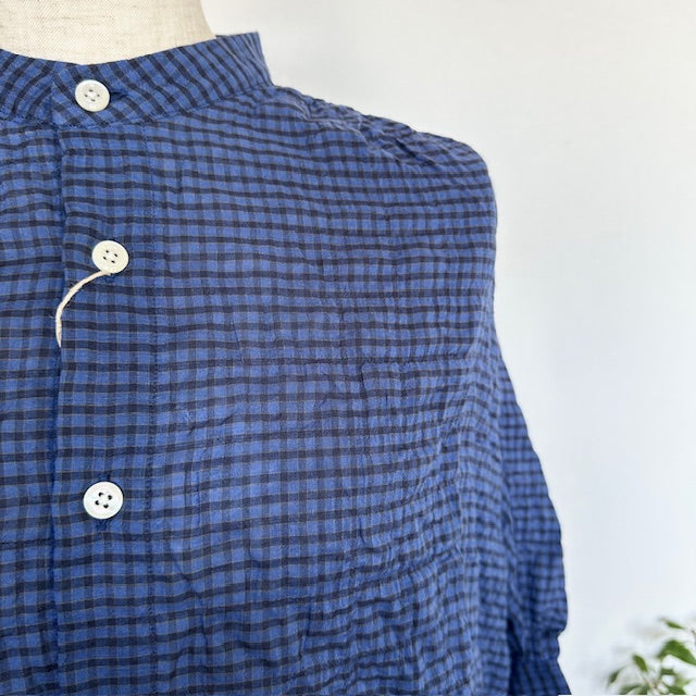 【再入荷】　DanaFaneuilダナファヌル　シャーリングチェック５分袖ブラウス　D6225213