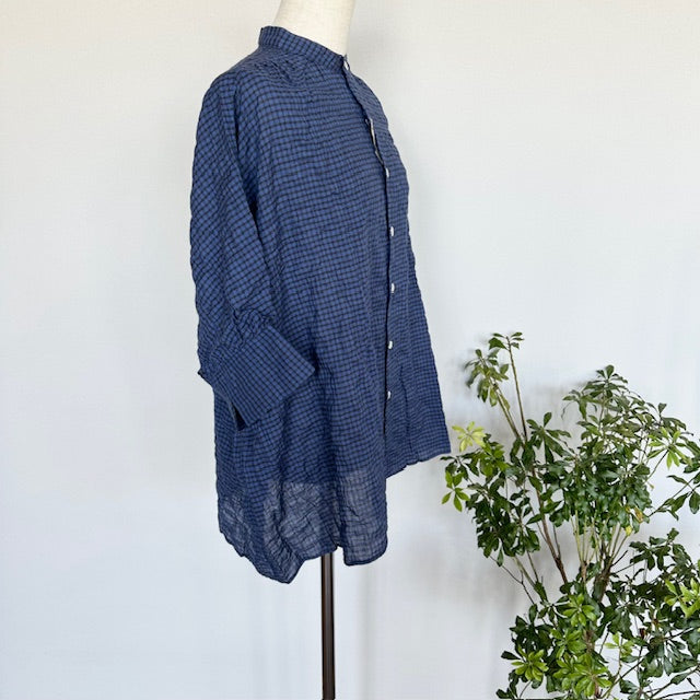 【再入荷】　DanaFaneuilダナファヌル　シャーリングチェック５分袖ブラウス　D6225213