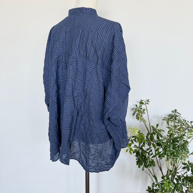 【再入荷】　DanaFaneuilダナファヌル　シャーリングチェック５分袖ブラウス　D6225213