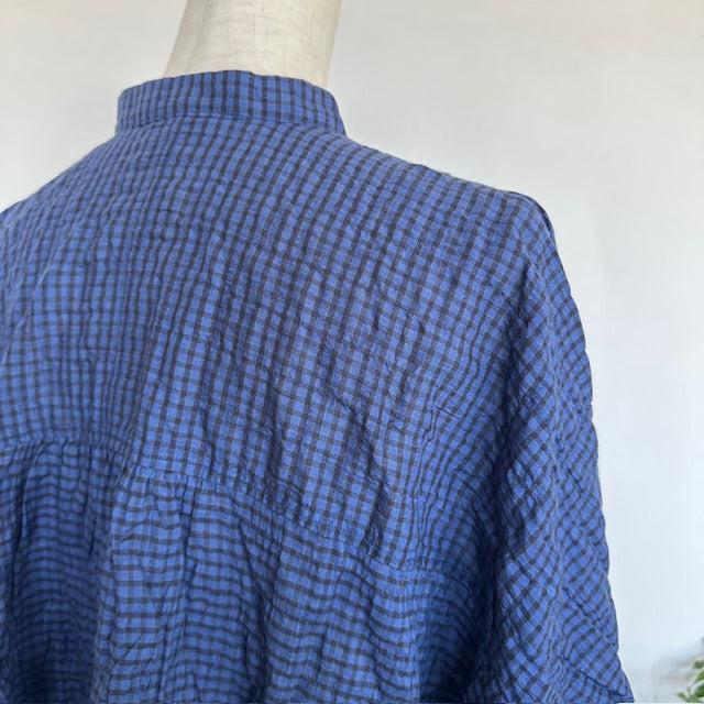 【再入荷】　DanaFaneuilダナファヌル　シャーリングチェック５分袖ブラウス　D6225213