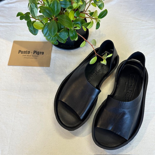 PUNTO PIGRO　プントピグロ　レザーオープントゥシューズ  NERO