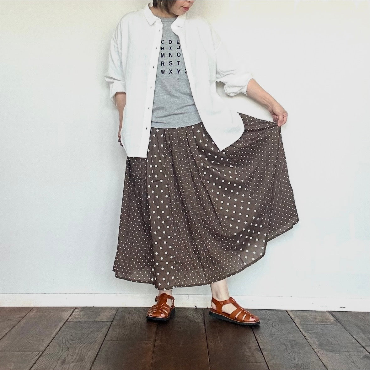SOIL   80s COTTON VOILE DOT PRINT PATCHWORK GATHERED SKIRT　　NSL26057