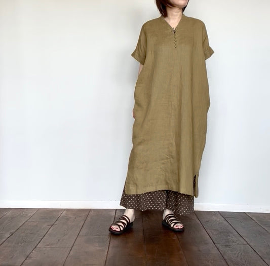 doux bleu　リネン カフタンワンピース　2624-052