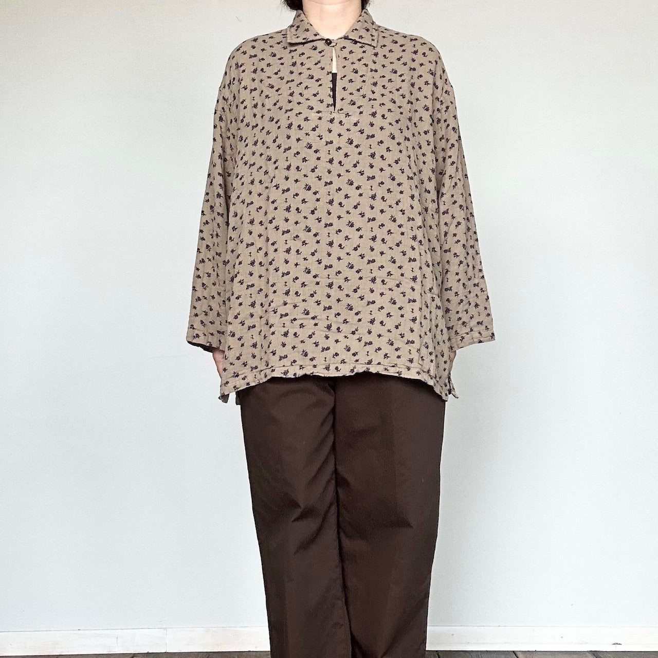 ARMEN  DOUBLE GAUZE FLOWER PRINT  SKIPPER SHIRTS      INAM2562GFD