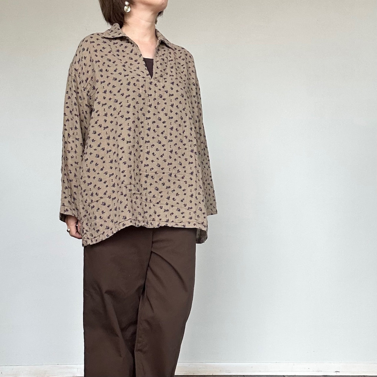 ARMEN  DOUBLE GAUZE FLOWER PRINT  SKIPPER SHIRTS      INAM2562GFD