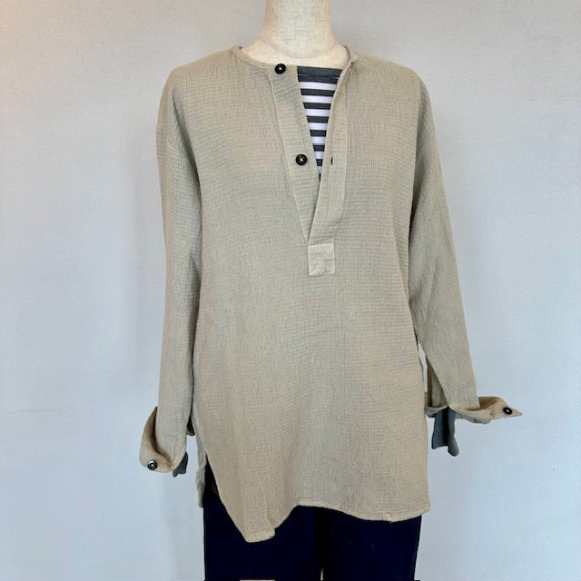 HTS   WAFFLE PLAIN OVERDYE HENRY NECK SHIRTS    INHT2574WPD