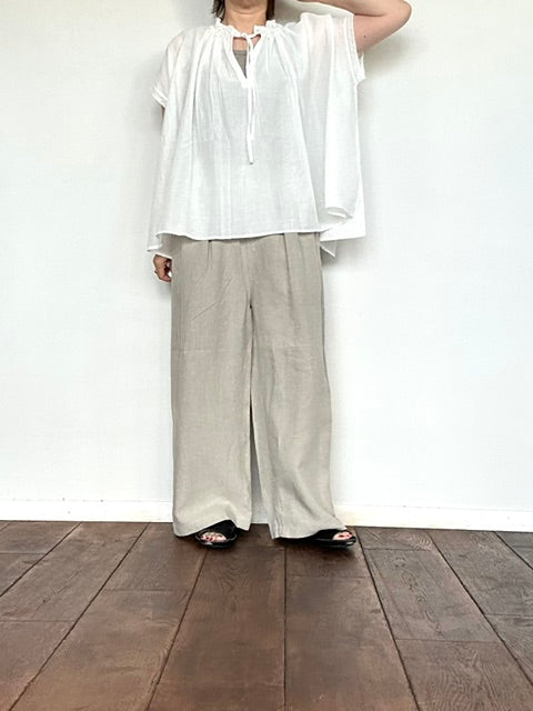 maison de soilメゾンドソイル　 40s FRENCH LINEN DYED CANVAS 2TUCK WIDE EASY PANTS　GNMDS2502FL