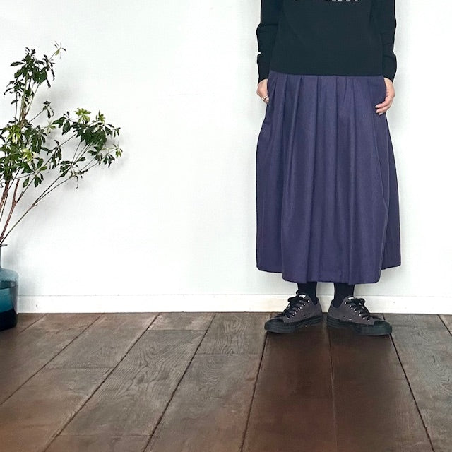 ina　ウエスト紐付きウールタックスカート（無地）　244124