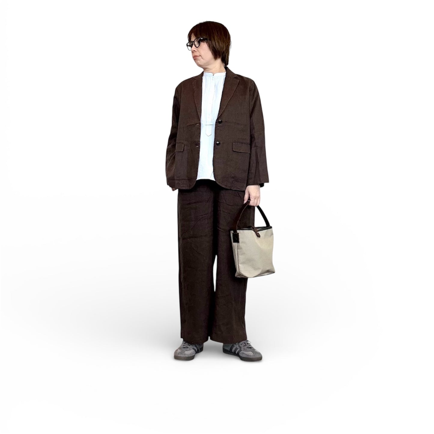 doux bleu　クラシックリネン Wタックパンツ　2615-005