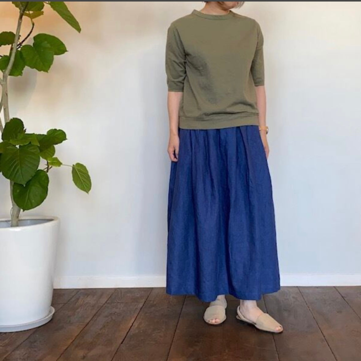 Dana Faneuil  ムラ糸５分袖クルーネックプルオーバー    D5722201